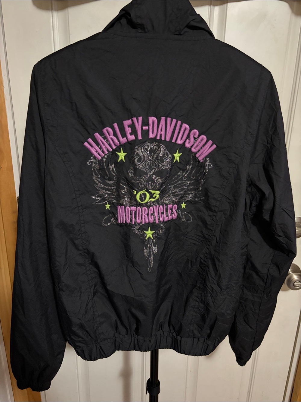 Harley Davidson Carina Packable Jacket Windbreaker Black and Pink Hooded